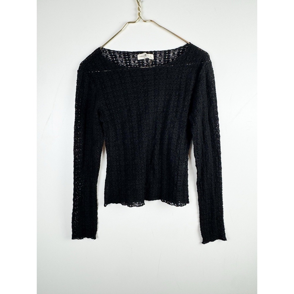 Natural Life Black Floral Lace Long Sleeve Cropped Top Womens Size Small